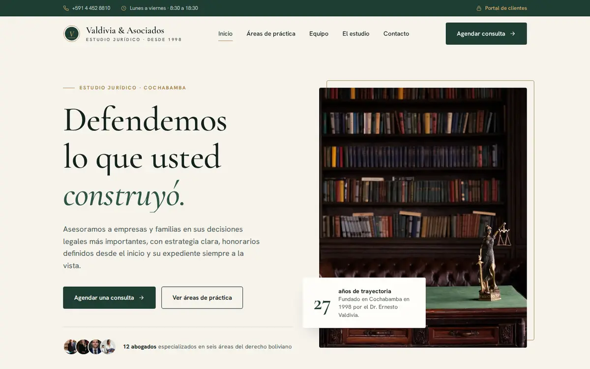 Portada del sitio de Valdivia & Asociados